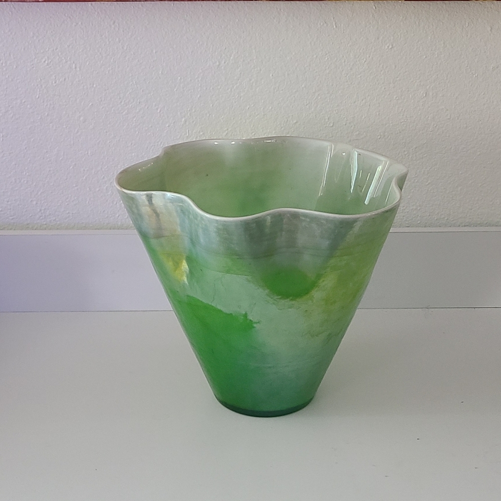 Murano Green Scalloped Vase